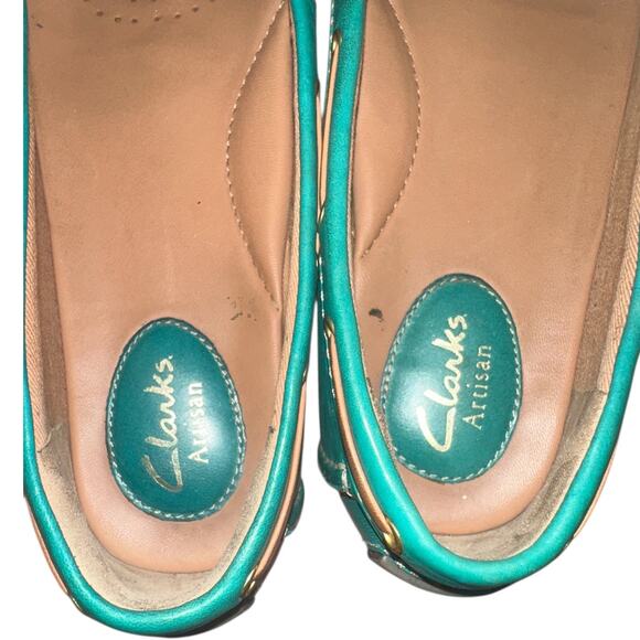 Clarks Artisan Teal Leather Driving Loafers | Bow Detail | Women’s 6.5 - Picture 4 of 5